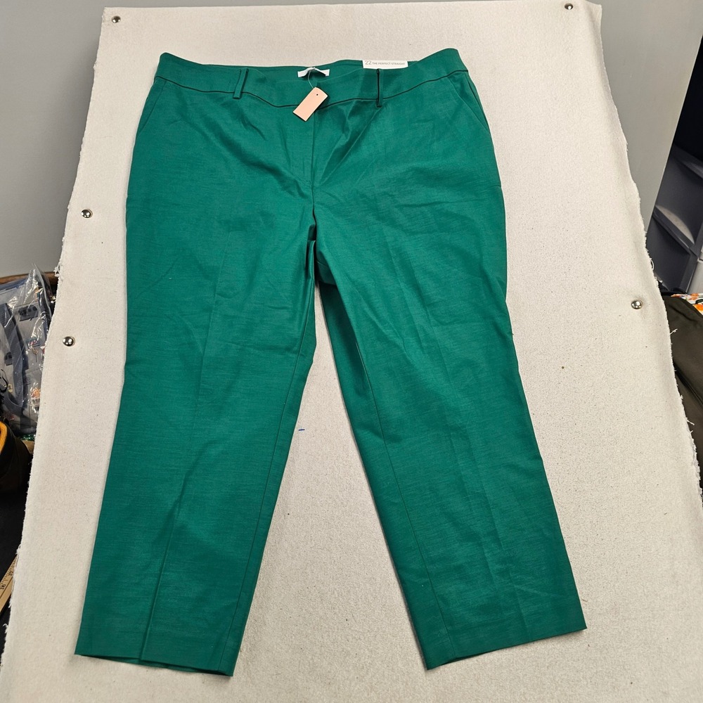 LOFT The Perfect Straight Green Pants Plus Size 22 Cotton Blend Trousers NWT